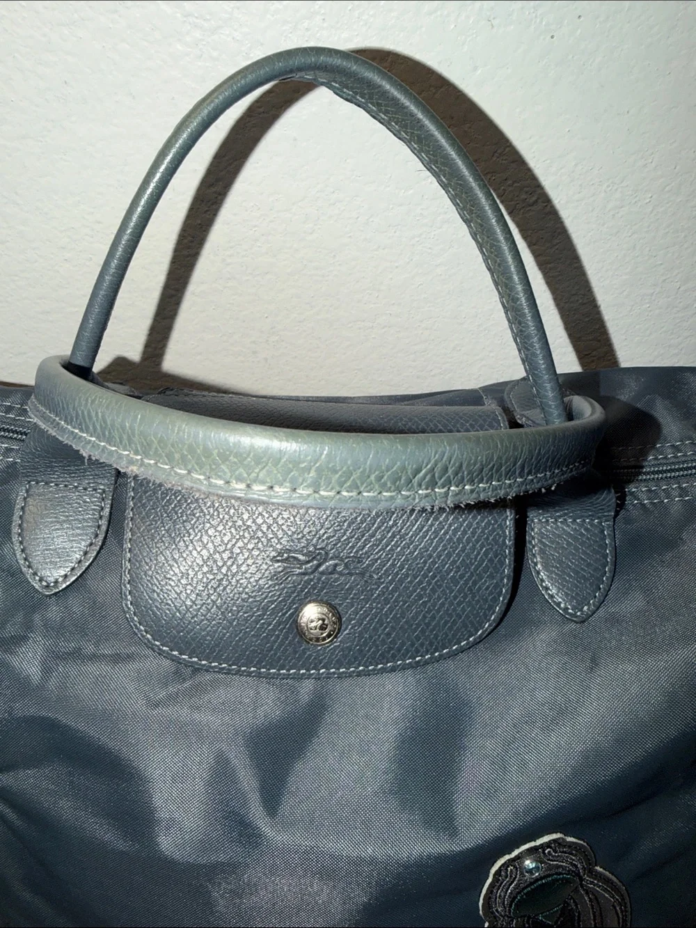 Longchamp Purple Embroidered Patches Nylon and Leather Le Pliage Tote